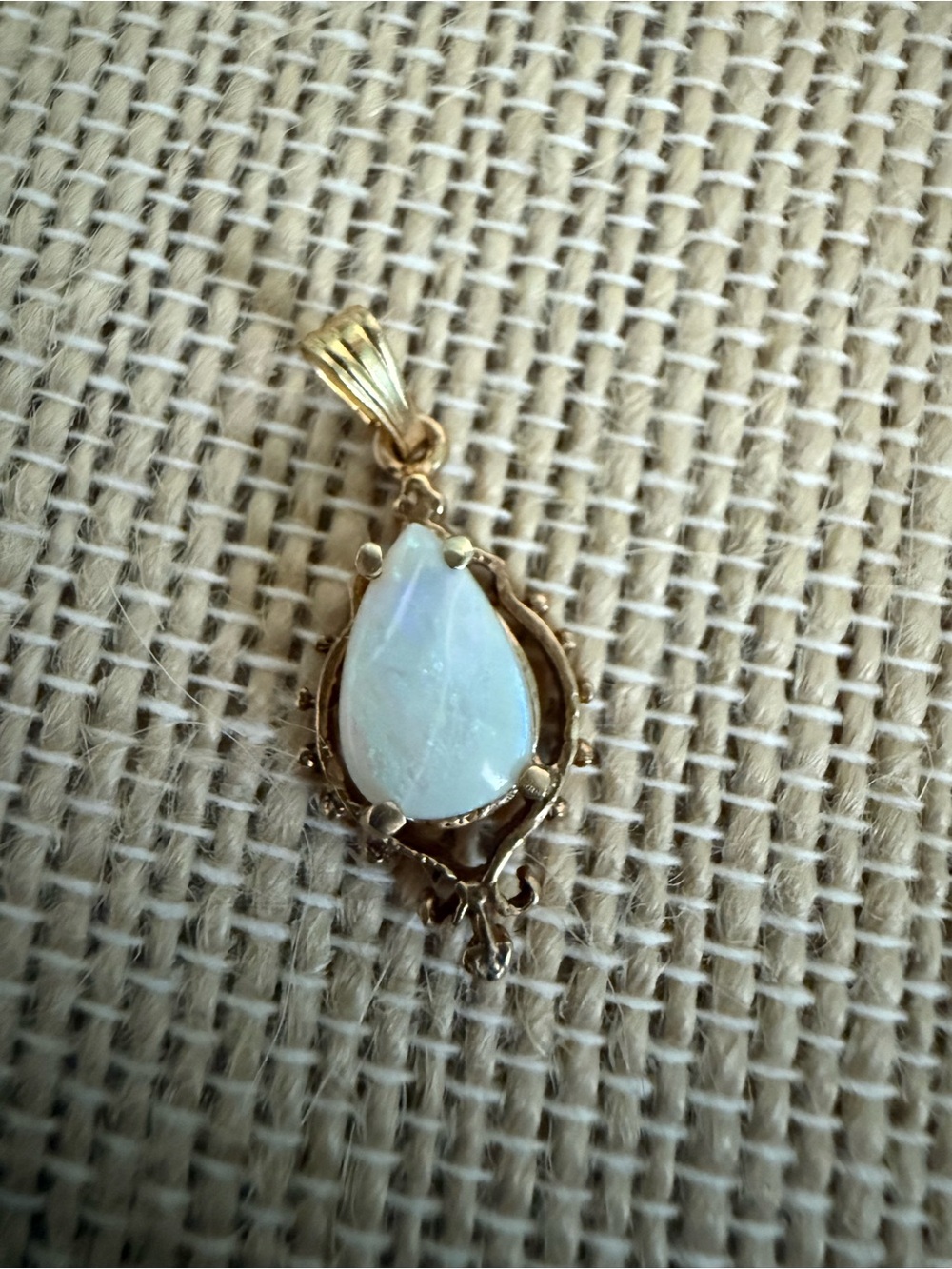 14k Gold Pear Opal Teardrop Pendant - Elegant White Opal Necklace Vintage